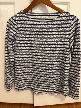 Boden Navy/White Stripe Heart Print Breton Style Jersey Top US 6 Long Sleeve